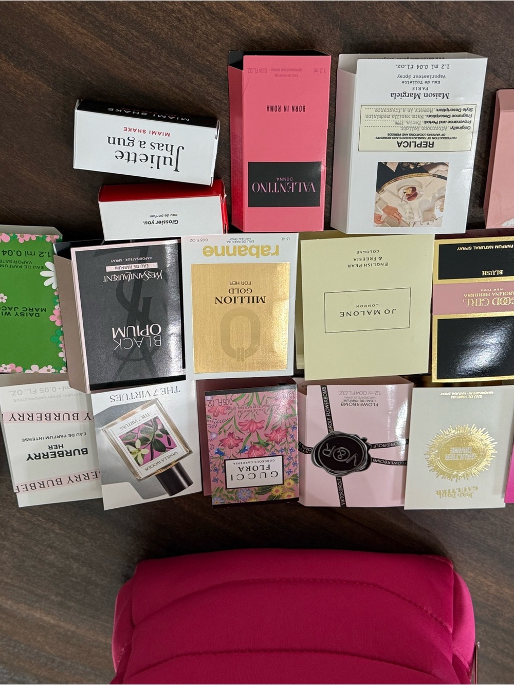 Sephora Hot Pink Cosmetic Pouch with Women's Fragrance Sample Cards - Picture 2 of 4